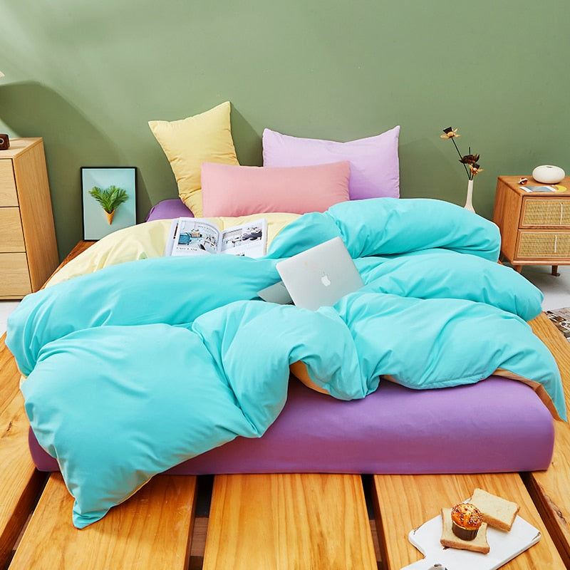 Pastelblåt Og Gult Sengesæt