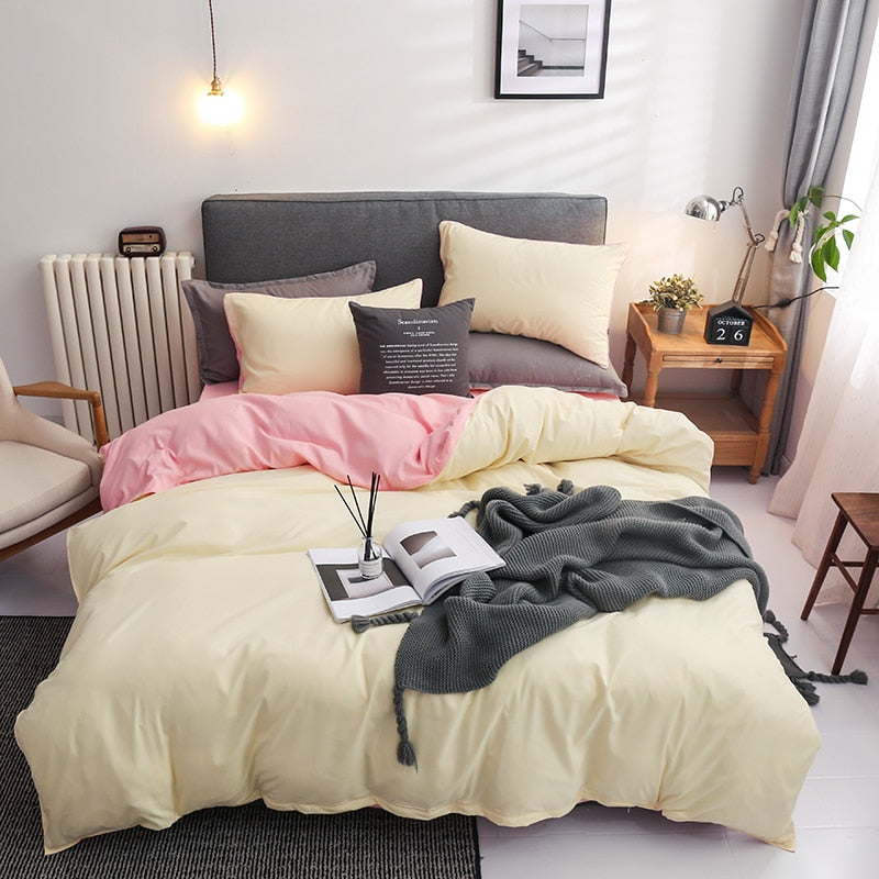 Beige Og Pink Vendbart Sengesæt