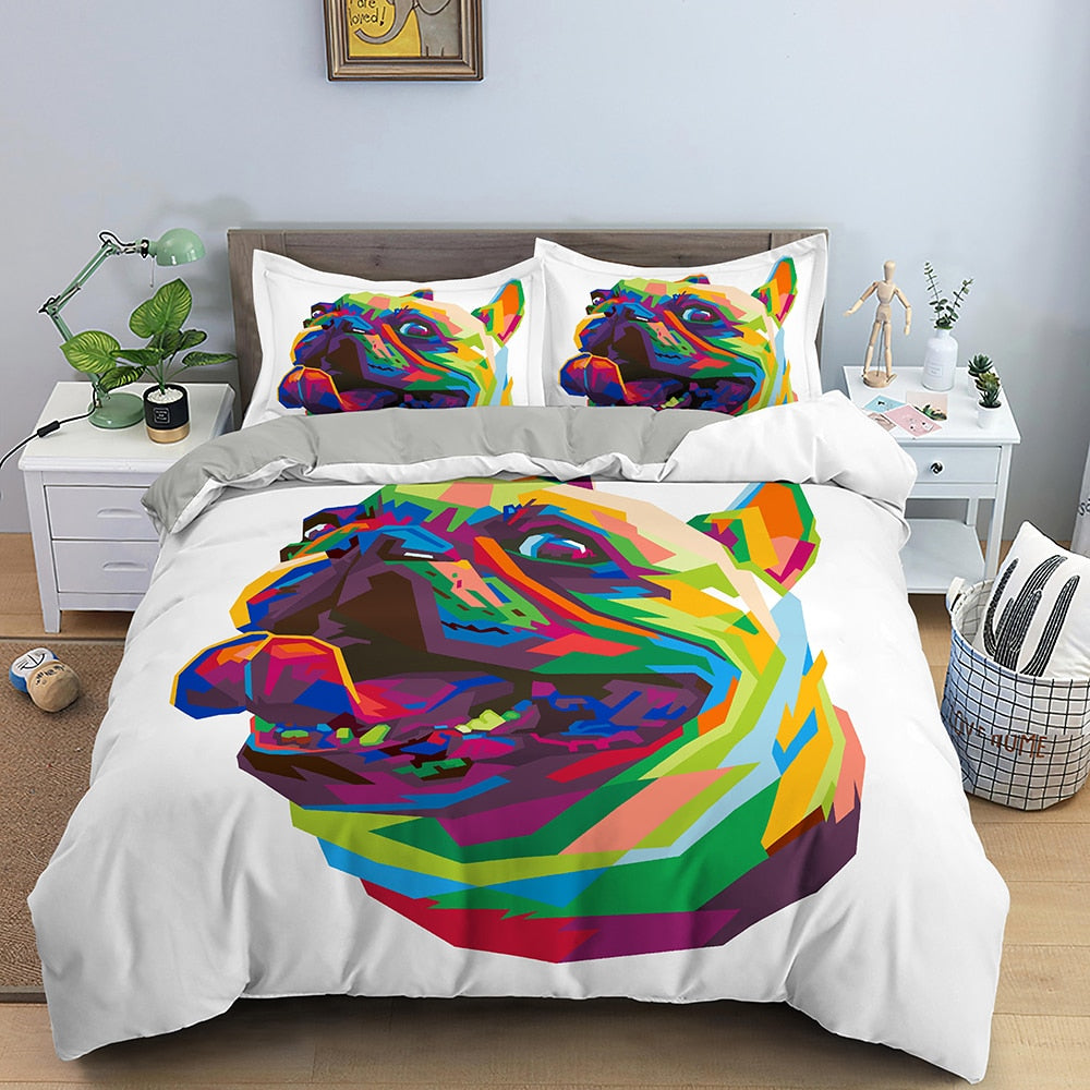 Hvidt Dynebetræk Bulldog Multicolor