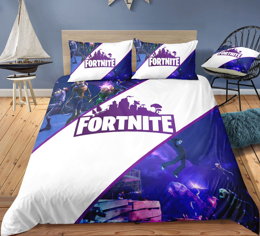 Hvidt Og Lilla Fortnite Dynebetræk