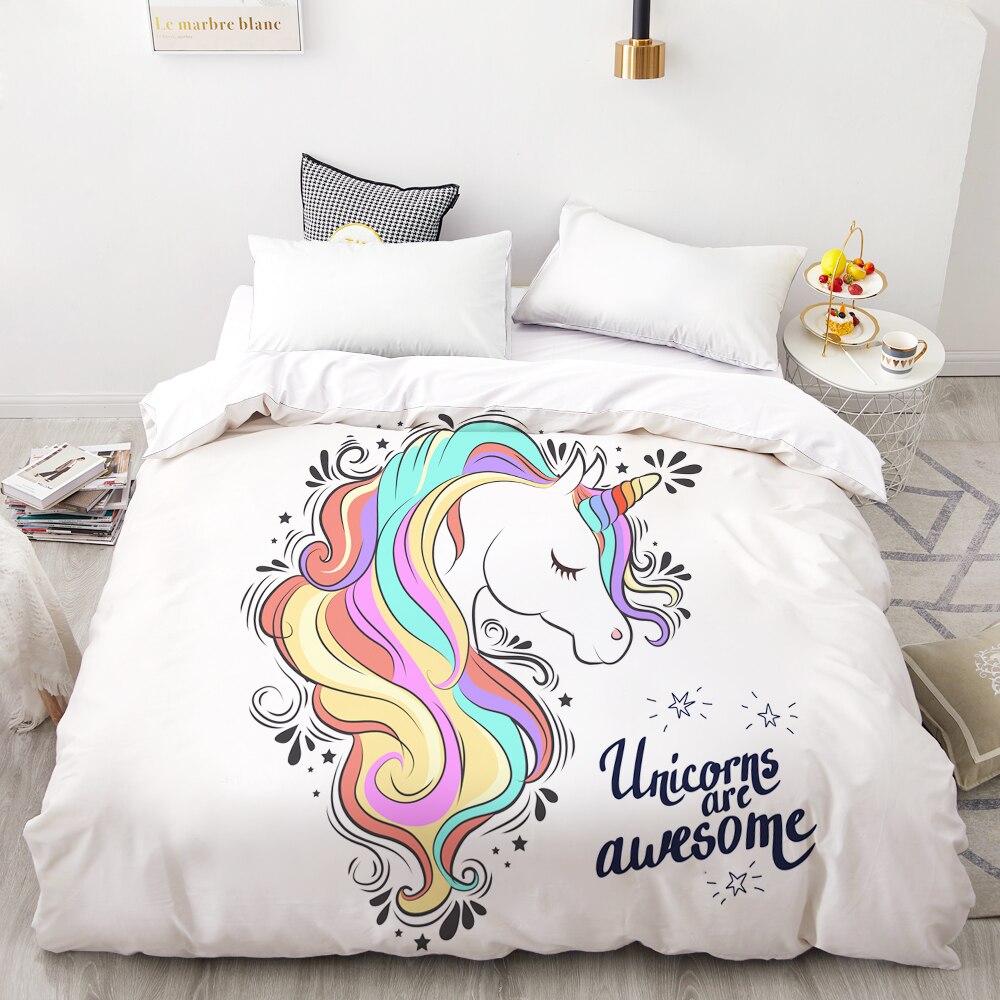 Flerfarvet Unicorn White Dynebetræk