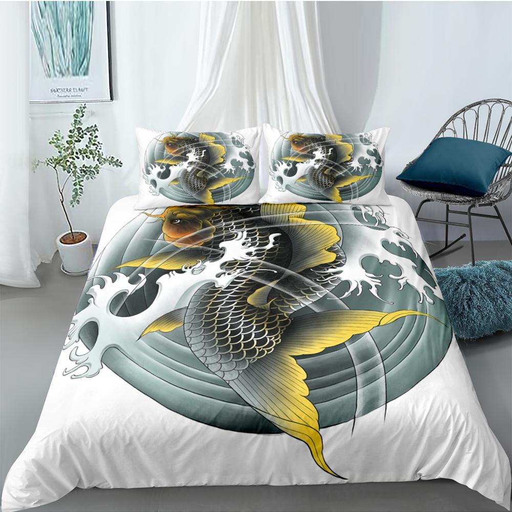 Hvid Sort Koi Fish Dynebetræk