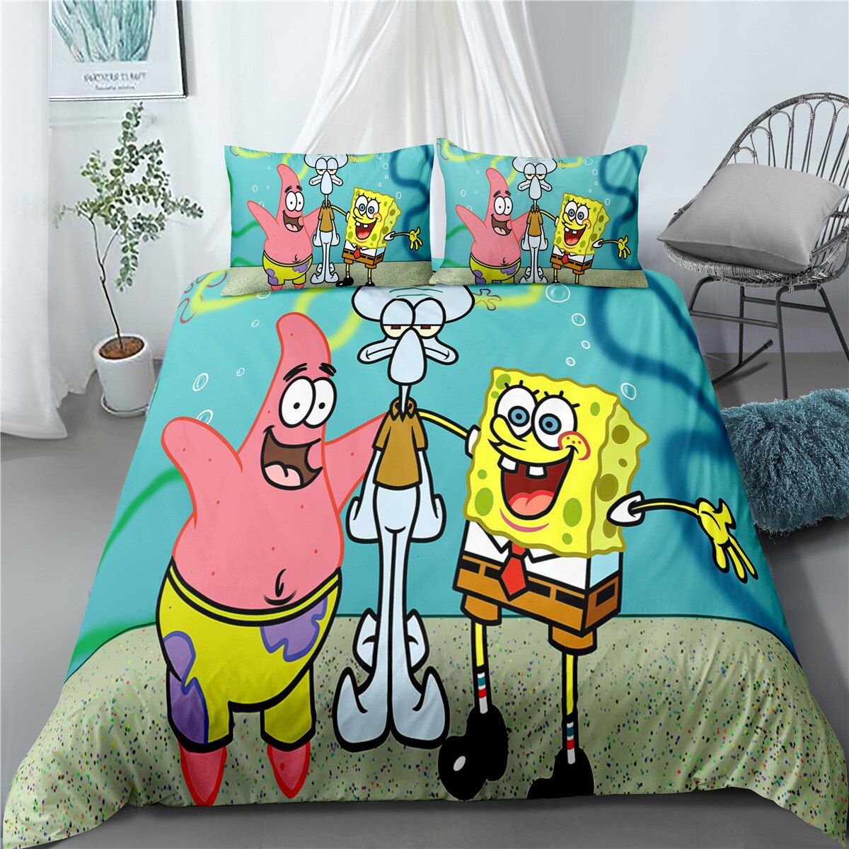 Dynebetræk Svampebob Firkant Patrick Og Squidward