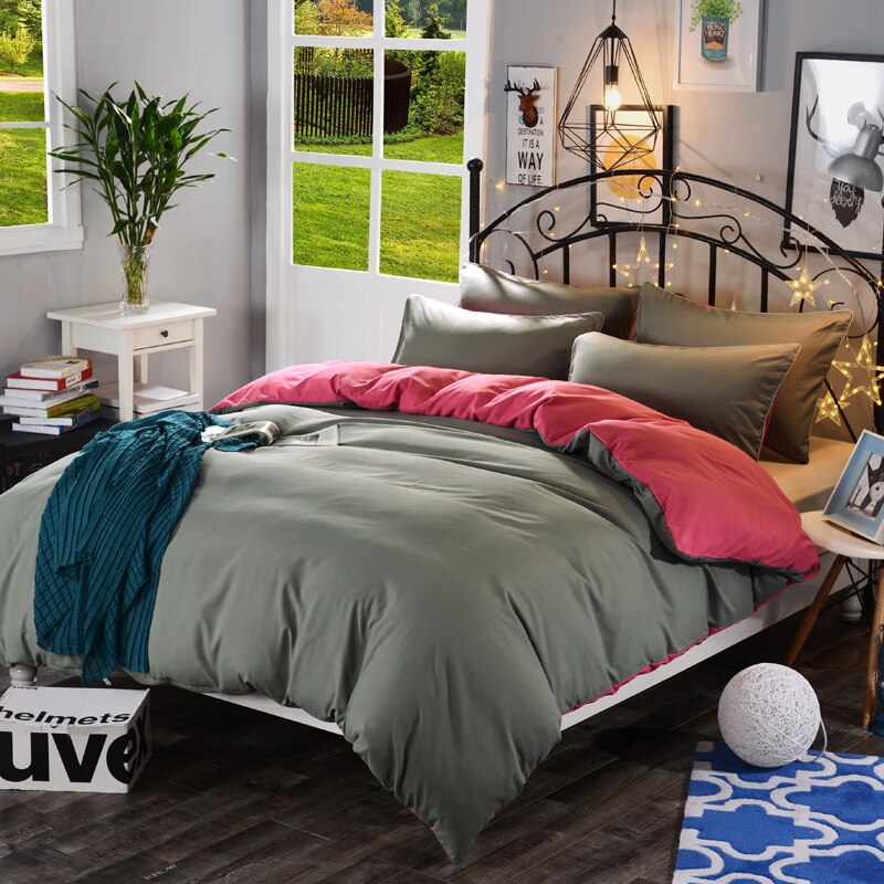 Grå Og Lyserød Polyester Dynebetræk