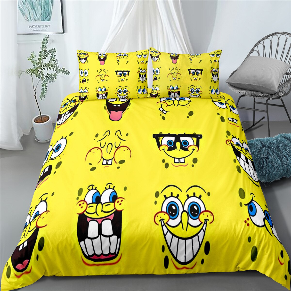 Gult Dynebetræk Spongebob Funny Faces