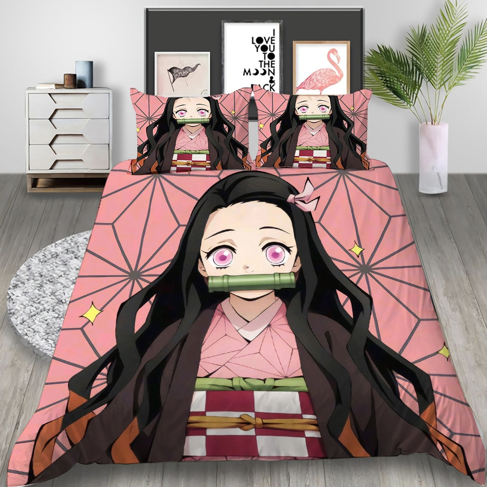 Nezuko Demon Slayer Dynebetræk Pink