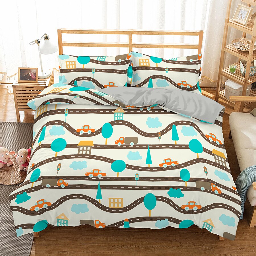 Orange Blå Og Brun Lille Bil Dynebetræk