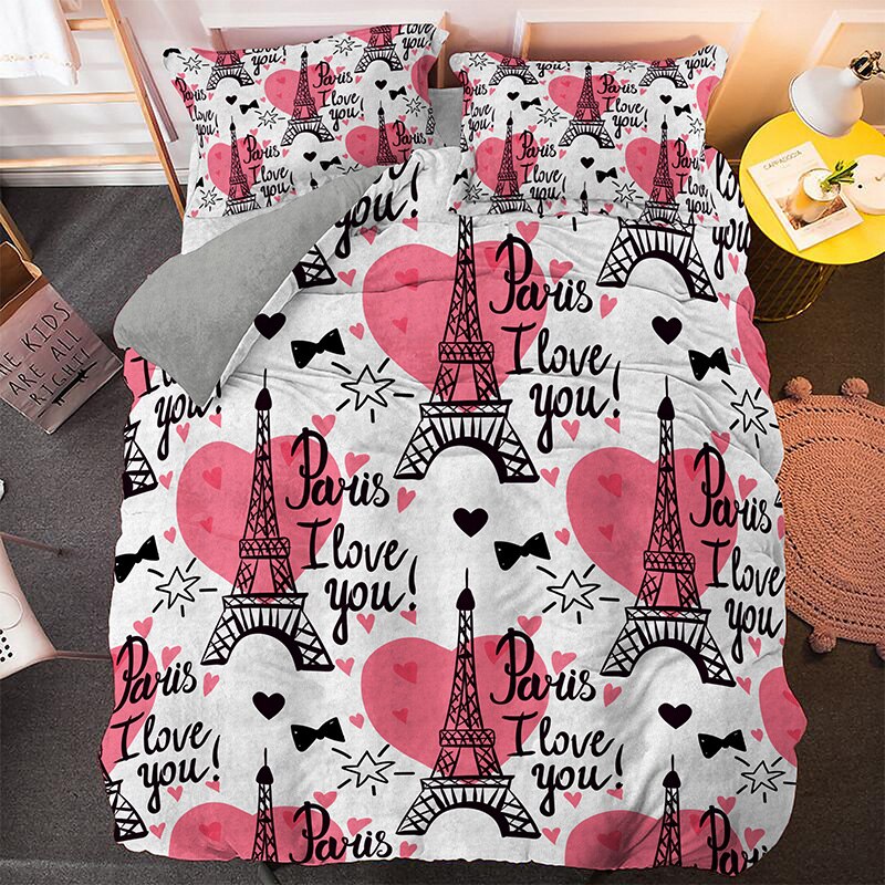 Eiffeltårnet Og Pink Heart Dynebetræk