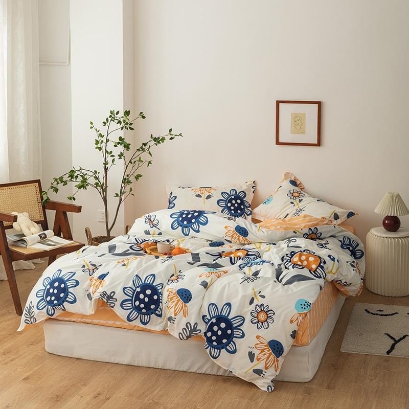 Beige Dynebetræk Små Blå Blomster