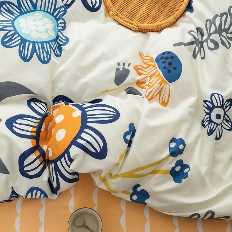 Beige Dynebetræk Små Blå Blomster