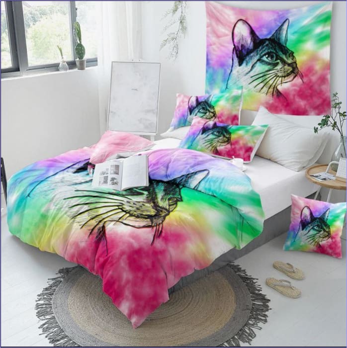 Farverigt Portræt Kattedynebetræk