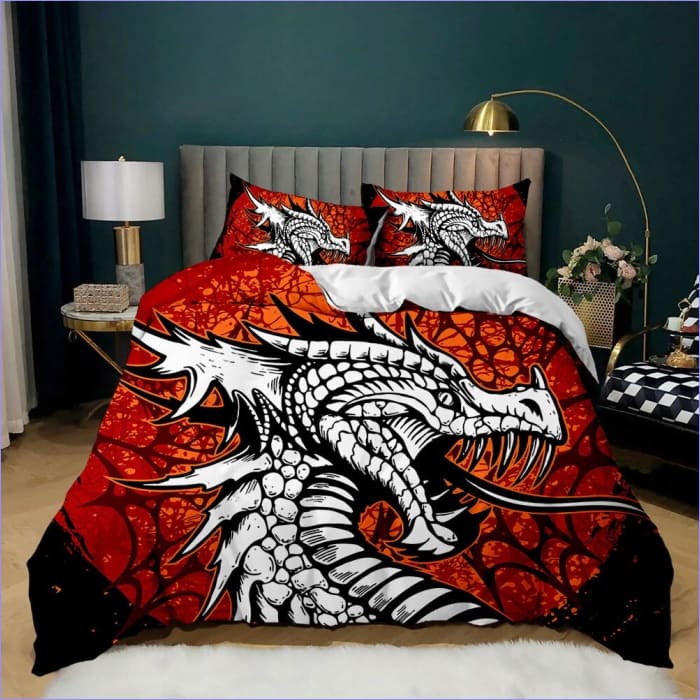 Hvid Og Orange Dragon Dynebetræk