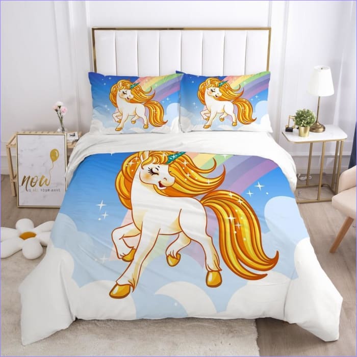 Unicorn Dynebetræk Med Gylden Manke