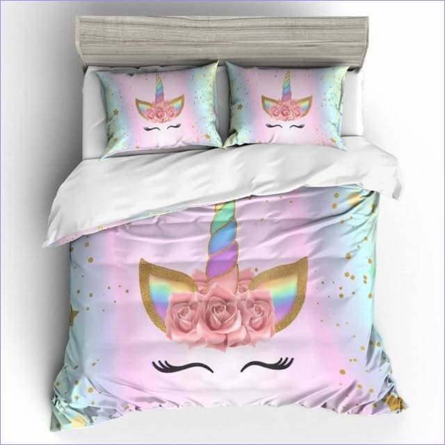 Unicorn Dynebetræk Pige Horn Rainbow