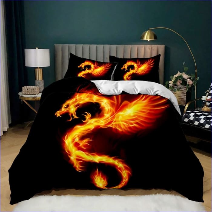 Sort Dynebetræk Dragon On Fire