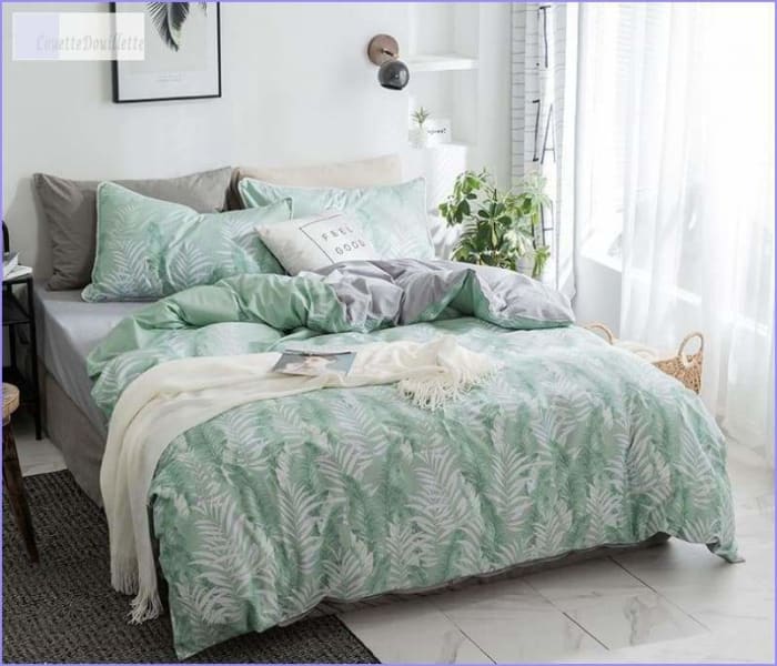 Grønt Dynebetræk Med Hvide Blade