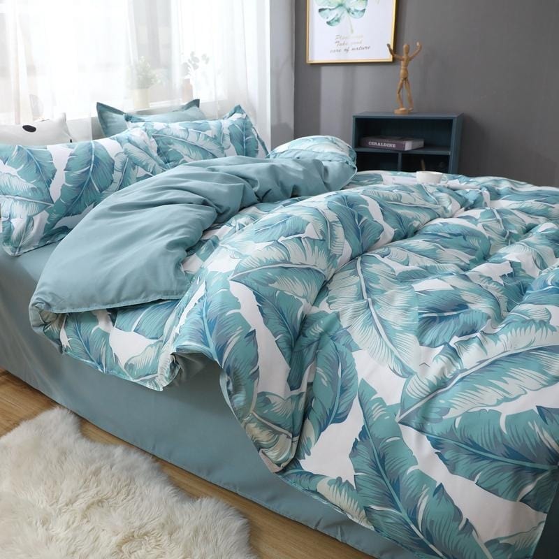 Grønne Og Hvide Tropiske Blomster Dynebetræk