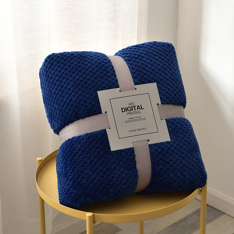 Mørkeblå Plaid Microfiber Fleece Tæppe