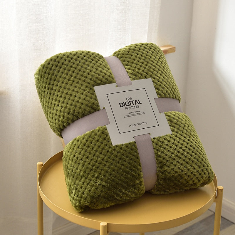 Khaki Plaid Mikrofiber Fleece Tæppe